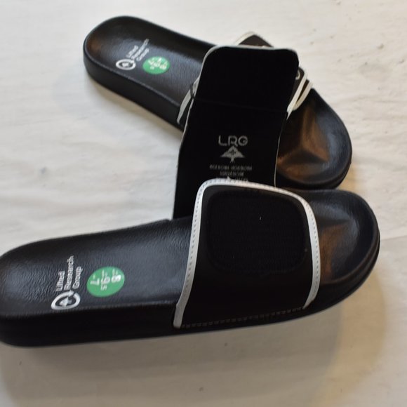 LRG Lifted Research Group Mens Slides Sandal Shoes Black/White Cursive New 8 - Picture 2 of 7